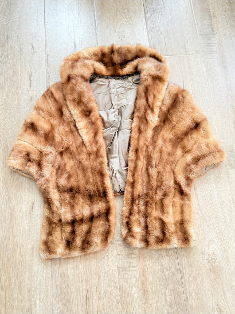 Vintage FLA Luxury Mink Fur Wrap Shrug Stole Cape Pocket Jacket Cream Brown